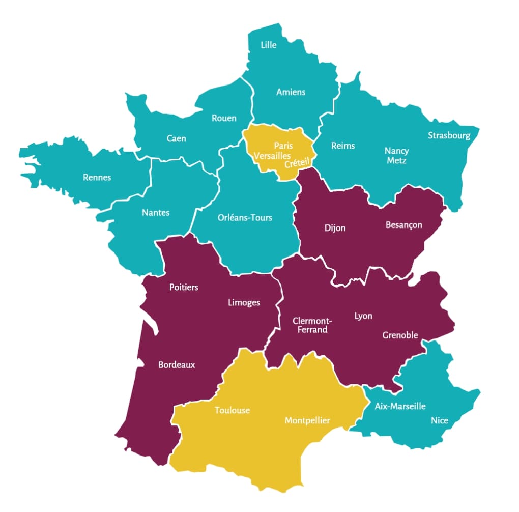 Carte des régions et calendrier des vacances scolaires en France